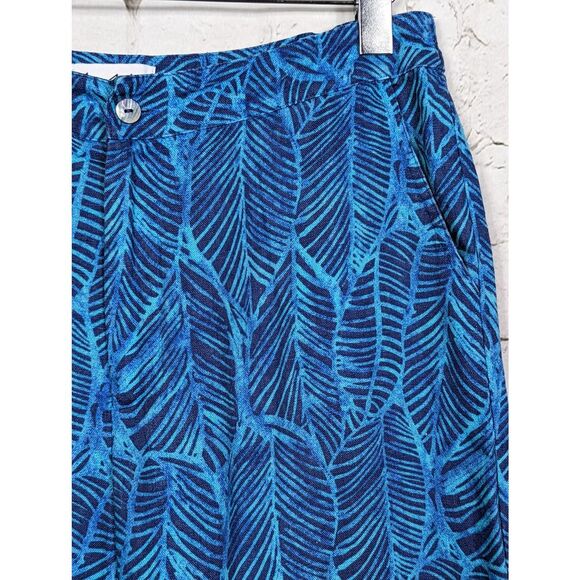 BIRCH HILL Lagenlook Boho Palm Leaf Print 100% Linen Cropped Pants Size 10 - Picture 3 of 7